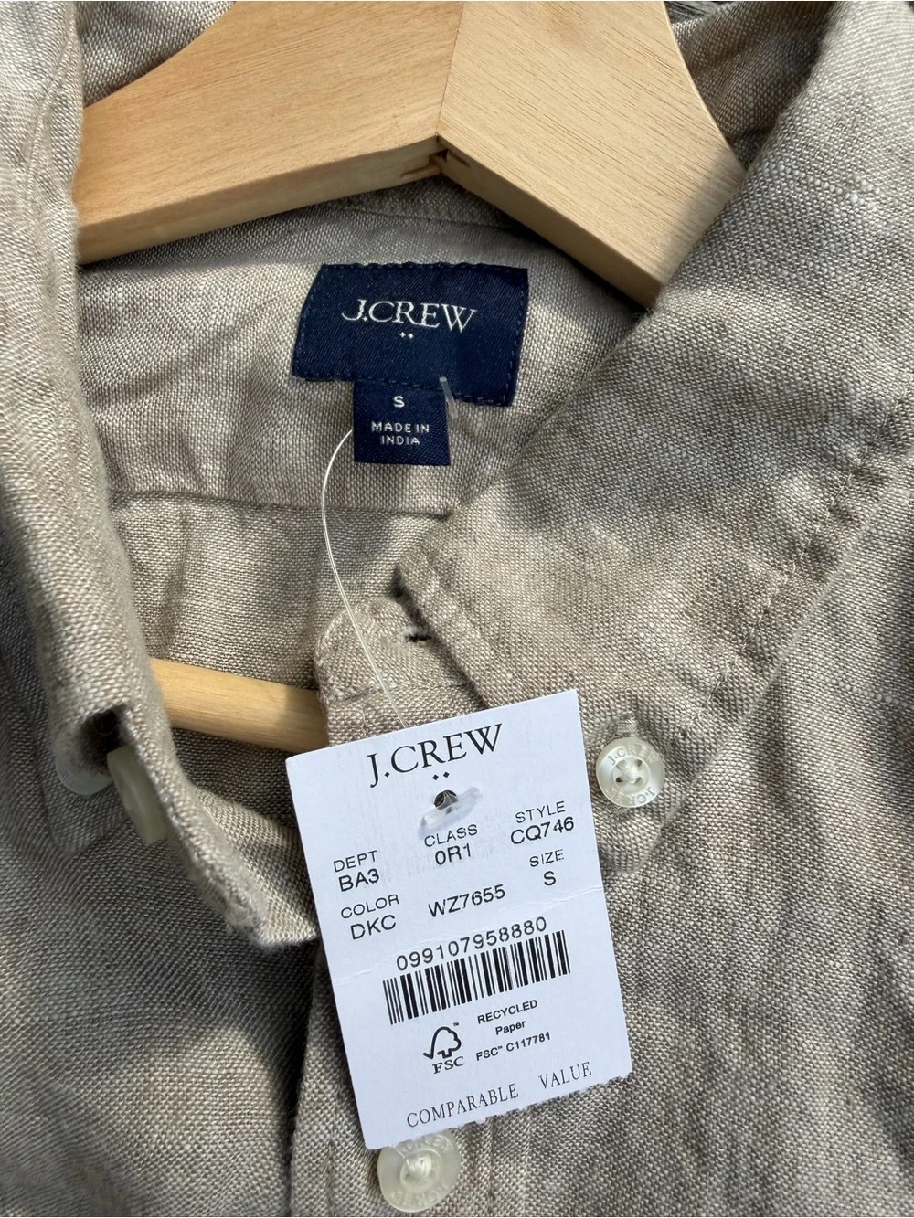 J. Crew Men's Light Beige Linen Button-Down Shirt